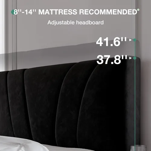 Vista 14 de Novilla Base de cama de plataforma tamaño Queen con cabecera ajustable tapizada, marco de cama Queen, no necesita somier, sin ruido, fácil montaje