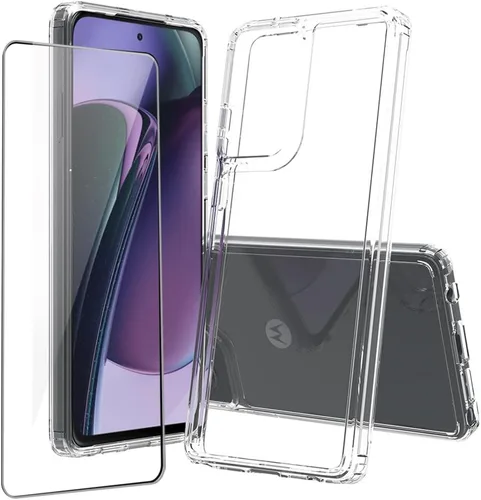 Vista 7 de Funda rígida para Moto Edge 2024 5G, transparente, delgada, rígida, híbrida, a prueba de golpes, con protector de pantalla curvo de vidrio templado