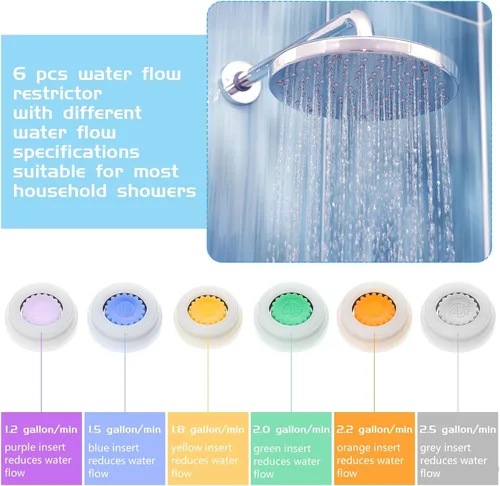 Vista 2 de Honoson 1 juego de limitador de flujo de ducha 1/2 pulgada válvula de control de restrictor de flujo para cabezal de ducha y mano fijo