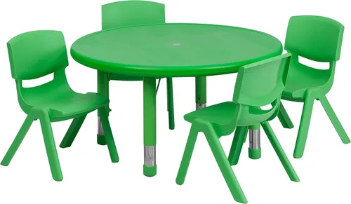 Vista 10 de Flash Furniture Emmy - Juego de mesa redonda de plástico rojo de 33 pulgadas con 4 sillas