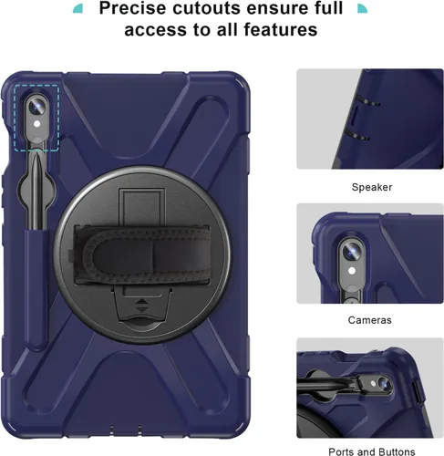 Vista 4 de ProCase Funda resistente para Galaxy Tab S10 2024/Tab S9 FE/ S9 / S8 / S7 de 11 pulgadas para exteriores con soporte para bolígrafo S, funda marino