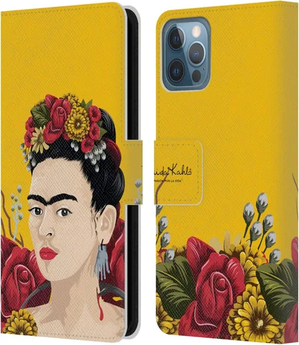 Vista 177 de Head Case Designs Funda con licencia oficial de Frida Kahlo Portrait Red Florals - Funda de piel tipo cartera compatible con Apple iPhone 14 Pro