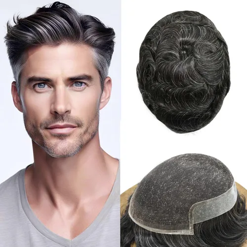 Vista 86 de Toupee - Sistema de cabello humano no quirúrgico para hombres Toupee indetectable de encaje para hombres, extensiones de cabello gris 100% cabello