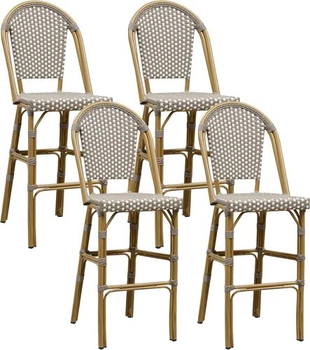 Vista 21 de PURPLE LEAF Patio French Round 26" Counter Stool Set of 2 Large Rattan Backless Stackable Barstools Bamboo Print Aluminum Frame Footrest with Woven