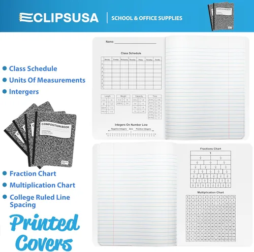 Vista 6 de Cuaderno de composición con rayas universitarias, cuaderno de composición de mármol negro a granel con rayas universitarias, tapa dura, 100 hojas