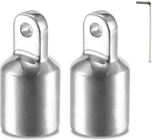 TINGZHIGO 2 Pcs 316 Stainless Steel Bimini Top Eye End Cap Fits 7/8" or 1" or 1-1/4" (3 Sizes) Round Tubing, Heavy Duty Marine Bimini Top Fitting