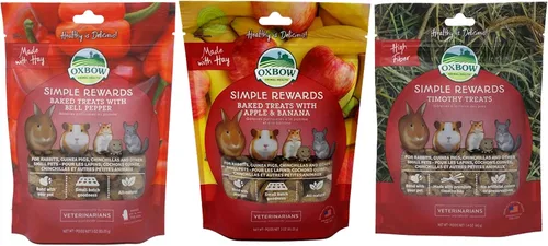 Small Animal Treats Paquete de variedad de 3 sabores (1) cada uno: plátano de manzana al horno, pimiento al horno, Timothy, 1.4-2 onzas.