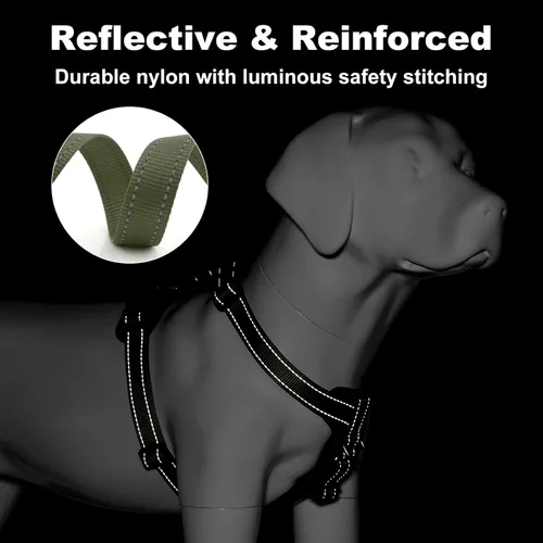 Vista 4 de Arnés ajustable para perro sin tirones de Plutus Pet con acentos de cuero, chaleco reflectante de nylon resistente para entrenamiento, senderismo