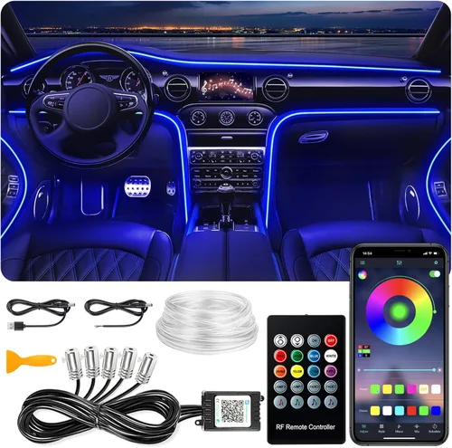 Vista 2 de Luces Interiores para Automóvil, SAMGCHI Tira de Luces LED USB para Automóvil, Kit de Iluminación Ambiental para Automóvil con 236 pulgadas de Fibra