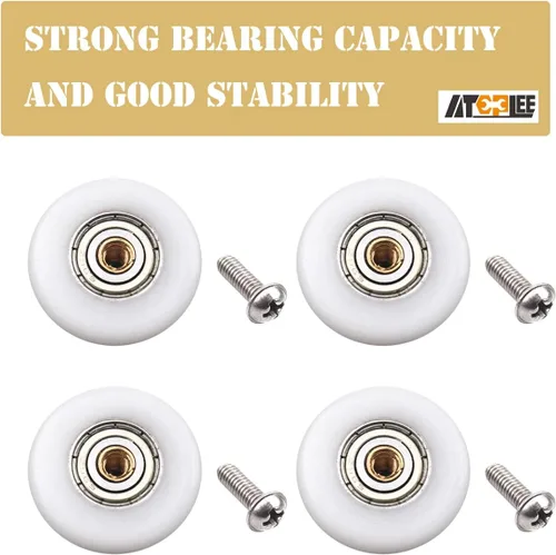 Vista 4 de Atoplee Ruedas para puerta de ducha – 4 piezas de repuesto de 0.71 pulgadas (0.748 in) para puerta corrediza de cristal de baño