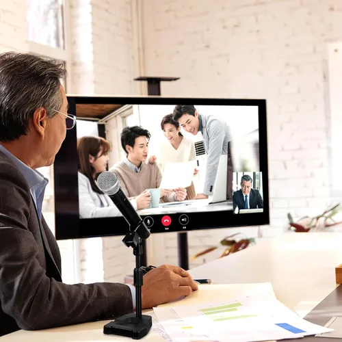 Vista 4 de Toyvian Soporte de micrófono de escritorio ajustable con base estable y soporte de montaje de choque, soporte de mesa para micrófono de mesa que