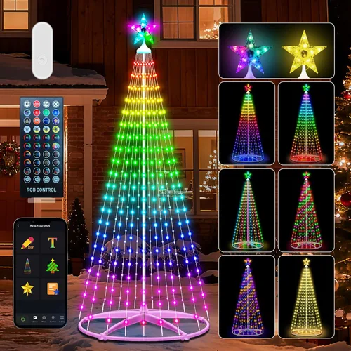 Vista 9 de Árbol de Luz Cónico Navideño Inteligente Forlivese de 6 Pies, Luces de Decoración de Árbol Navideño con Más de 100 Modos, Show de Luces con Control