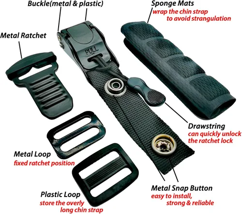 Vista 2 de Paquete de 2 Kit de Hebilla de Liberación Rápida para Casco con Trinquete, Adaptador de Correa de Barbilla para Casco - Kit de Repuesto Compatible