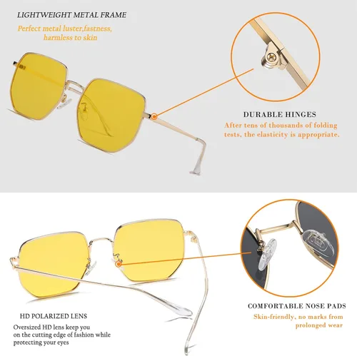 Vista 5 de HJSTES Square Polarized Sunglasses Womens Men Trendy Hexagon Frame Sun Glasses UV400 Protection