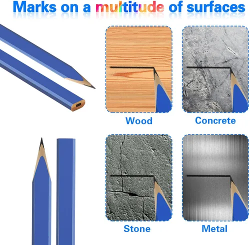 Vista 5 de Hiboom 14 lápices de carpintero, 7 pulgadas, octogonal plano, negro duro, lápices de marcado de carpintero con sacapuntas y soporte retráctil