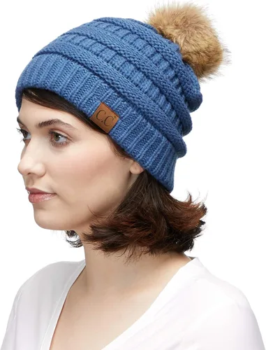 Vista 4 de Gorro unisex liso con pompón y ribete (HAT-43) de C.C Hatsandscarf Exclusives