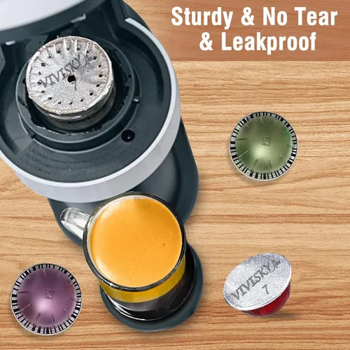 Vista 7 de VIVI SKY 120 tapas de papel de aluminio para cápsulas Nespresso reutilizables Vertuoline, cápsulas de café, sellos, cubiertas adhesivas compatibles