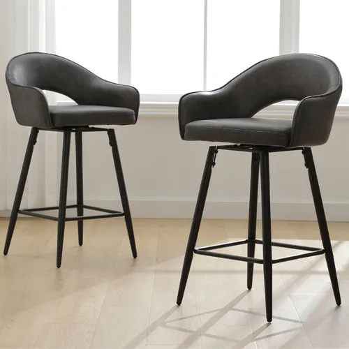 Vista 53 de DUOMAY Juego de 2 taburetes de bar giratorios, modernos taburetes de altura de mostrador de 26 pulgadas, silla de isla de cocina tapizada de Blanco