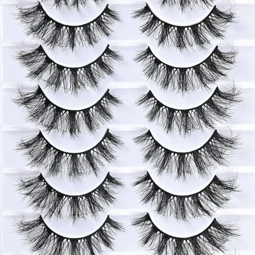 Vista 7 de FARRED Pestañas postizas de ojo de gato, pestañas postizas naturales onduladas en tiras, pestañas de visón esponjosas, pestañas postizas de aspecto