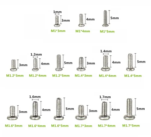 Vista 3 de Kit surtido de tornillos de máquina pequeña Phillips de acero inoxidable M1 M1.2 M1.4 M1.6 M1.7 304, 750