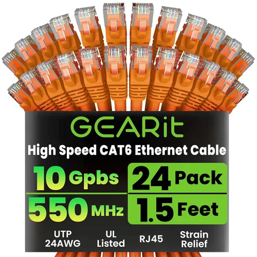 Vista 20 de GEARit Paquete de 24 cables Ethernet Cat6 de 0.5 pies Cable de conexión de red RJ45, conectores chapados en oro sin enganches de 10 Gbps, cable