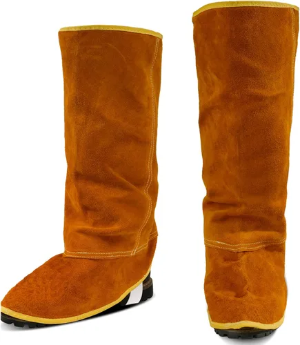 QeeLink Polainas de soldadura de cuero extra largas - Cubiertas para botas de soldadura resistentes al calor y a la abrasión - Protectores de