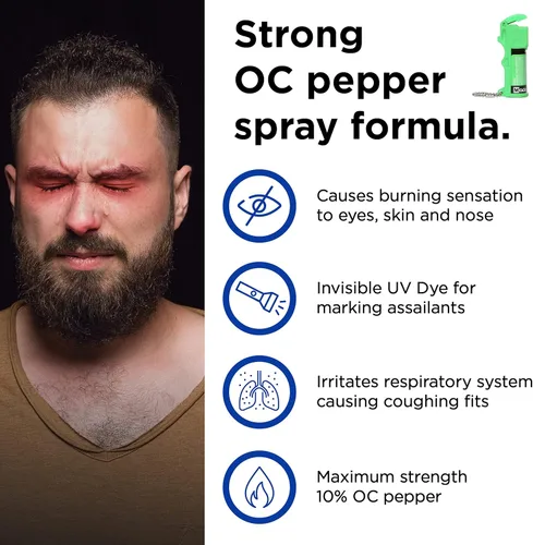 Vista 2 de Runner Self Defense Mace Pepper Spray- Ideal self defense keychain for women, runners, hikers and walkers 12 ft. range, Made in the USA. Available