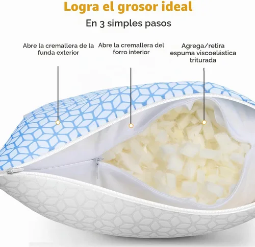 Vista 4 de Love Attitude Almohada de cama tamaño King, 1 unidad, almohada de espuma viscoelástica triturada ajustable, almohada refrescante suave y de apoyo