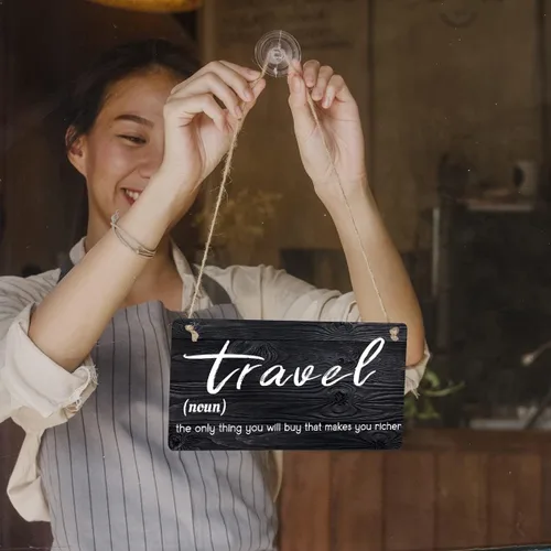 Vista 4 de Letrero de viaje de madera con texto en inglés "Travel the Only Thing You Will Buy", rústico, retro, decoración de pared para decoración del hogar