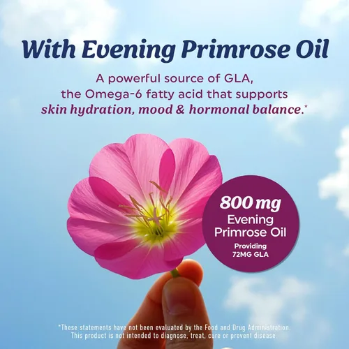 Vista 4 de Suplemento de Omega 3 para Mujeres Aceite de Pescado con Onagra Equilibrio Hormonal, Apoyo para la Piel y el Bienestar 600MG Omega3 + 800MG