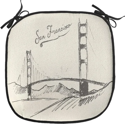 Vista 114 de Lunarable USA Chair Cushion Pad, American Cities Skylines Metropolis Architecture Sketch Style Hand Drawn Art Print, Seat Padding for Kitchen &