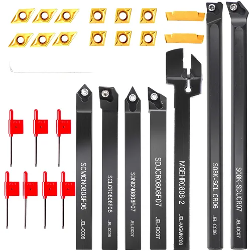 Herramientas de torno de carburo – Juego de herramientas de corte de torno de metal, 21 piezas, 7 soportes de torneado de 5/16 pulgadas + 14 piezas
