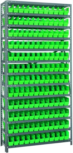 Vista 215 de Quantum QSBU-245BK Heavy Duty Shelving Unit with (7) Shelves and (24) QUS245 Black Bins for Garage Warehouse Storage Distribution 400 lb Load