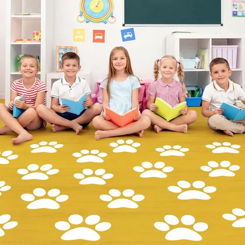 Vista 23 de ReliThick 30 Piezas Calcomanías de Suelo con Huellas de Patas 7.5" Huellas de Patas Grandes Adhesivo de Pared Autoadhesivo Calcomanía de Suelo