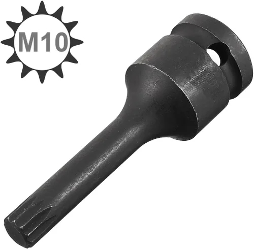 Vista 2 de uxcell 1/2" Drive x M10 (0.394 in) Impact Triple Square Spline Bit Socket, métrico 3" longitud, acero Cr-Mo con junta tórica y pasador de clavija