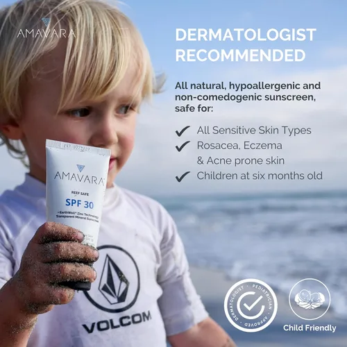 Vista 6 de Protector solar mineral transparente SPF 30, no nano óxido de zinc seguro para pieles sensibles, loción SPF impermeable de amplio espectro