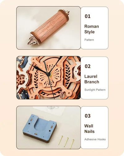 Vista 5 de ROKR Rompecabezas 3D de madera para adultos - Kits de reloj de cuarzo de pared DIY - Kits de modelo de madera para construir para adolescentes