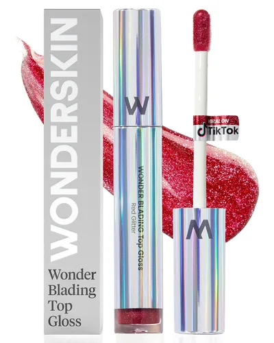 Vista 9 de Brillo de labios Wonderskin Blading Top Gloss, Brillo de labios con purpurina transparente, Maquillaje de labios hidratante y de alto brillo