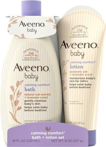 Aveeno, juego de baño calmante para bebé + loción, productos para el cuidado de la piel del bebé, 2 artículos.