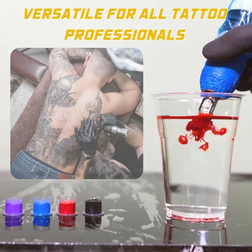 Vista 7 de 300 tapas de tinta para tatuaje, 300 tapas de tinta mezcladas, vasos desechables de tinta para tatuajes con base, 100 pequeños, 100 medios, 100