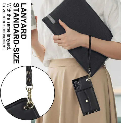 Vista 5 de Asuwish Funda de teléfono para Samsung Galaxy Note 10 5G con bloqueo RFID, tarjetero de crédito, correa cruzada de muñeca, accesorios de cuero