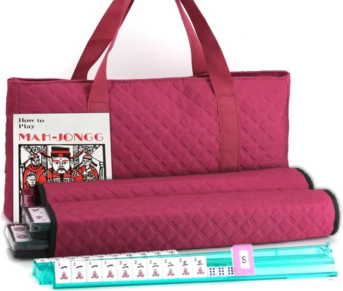 American Mahjong Set 166 Azulejos grabados blancos Borgoña Bolsa de Rojo burdeos