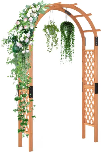 Giantex Enrejado de madera para jardín de 7.7 pies, arco de pérgola al aire libre con soporte para plantas trepadoras, arco de boda de madera para
