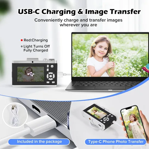 Vista 6 de Cámara digital, cámara 4K de enfoque automático para vlogging para YouTube con tarjeta SD, cámara digital compacta portátil de 64 MP para Negro