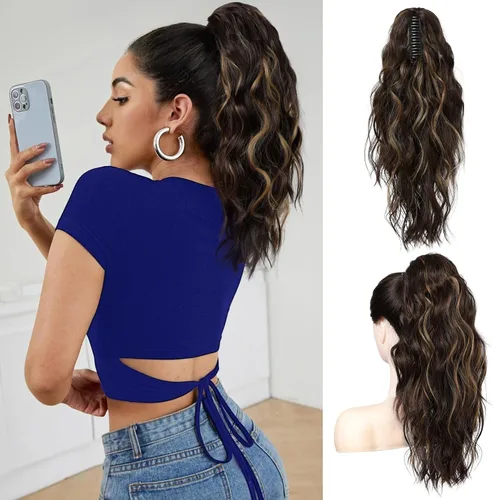 Vista 20 de FLUFYMOOZ Extensión de Cola de Caballo, Extensión de Cola de Caballo con Clip de Garra de 18 Pulgadas, Extensiones de Cabello Ondulado Rizado