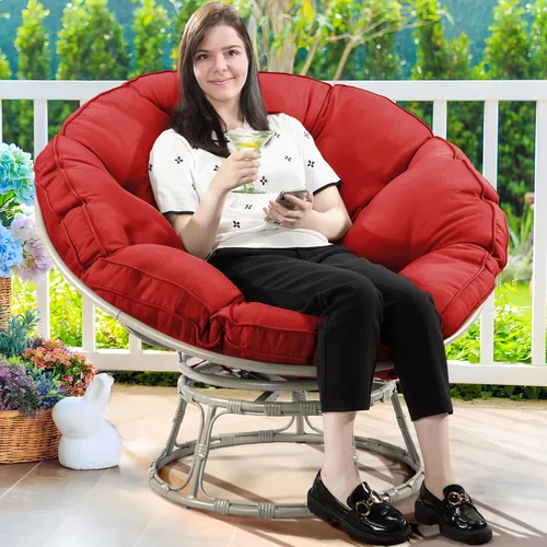 Vista 9 de Papasan Silla con cojín y base giratoria de 360°, silla Papasan Lounge Chair con cojín y marco resistente, silla grande con platillo, silla