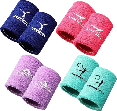Charniol Gymnastics Wristbands for Grips, 4 Pairs Colorful Kids Polyester Cotton Wrist Bands Sweat Band, 3.15 x 3.94 Inches