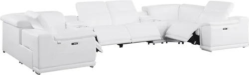 Vista 141 de BlackJack Furniture Venice - Sofá modular de cuero italiano de grano superior de 5 piezas con 3 reclinables eléctricos, reposacabezas ajustable