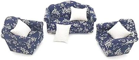 Vista 9 de EatingBiting 1:12 Casa de muñecas Muebles en miniatura Sofá 1 sofá doble + 2 sofás individuales Juego de 3 piezas Sala de estar 1:12 Casa de muñecas