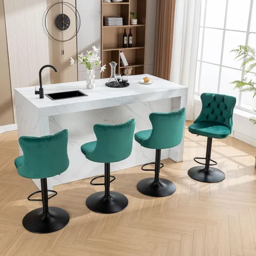 Vista 175 de Aoowow Juego de 2 taburetes de bar giratorios, taburetes de bar ajustables con respaldo de terciopelo copetudo, sillas de bar modernas tapizadas